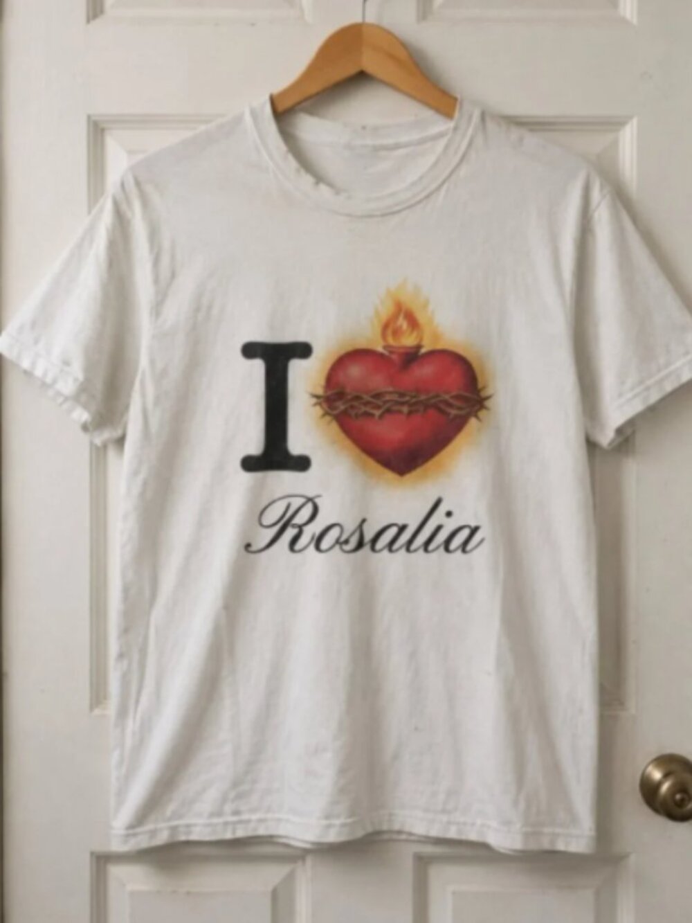 I Love Rosalia Sacred Heart Flaming White T-Shirt